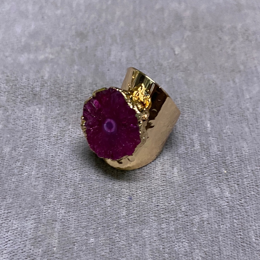 Gold Plated Purple Agate Ring Statement Ring
